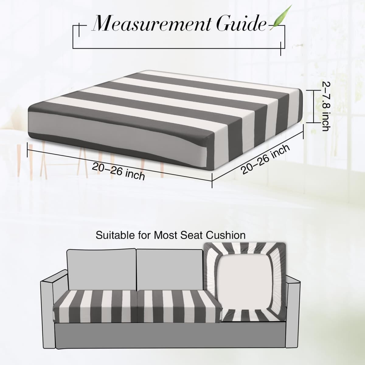 Newwiee 8pcs Patio Stretch Cushion Covers Stripe Outdoor Cushion Covers Replacement Patio Furniture Couch Slipcover Sofa Chair Seat, Thin Fabric Breathable Soft Flexibility Protector(Gray) thumbnail 2