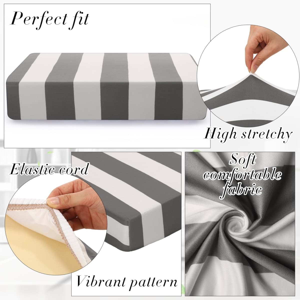 Newwiee 8pcs Patio Stretch Cushion Covers Stripe Outdoor Cushion Covers Replacement Patio Furniture Couch Slipcover Sofa Chair Seat, Thin Fabric Breathable Soft Flexibility Protector(Gray) thumbnail 3