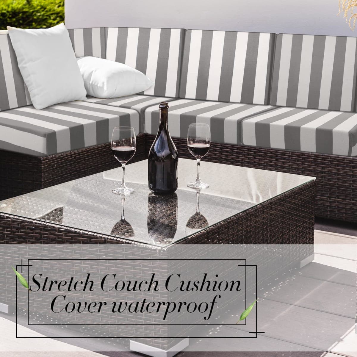 Newwiee 8pcs Patio Stretch Cushion Covers Stripe Outdoor Cushion Covers Replacement Patio Furniture Couch Slipcover Sofa Chair Seat, Thin Fabric Breathable Soft Flexibility Protector(Gray) thumbnail 5