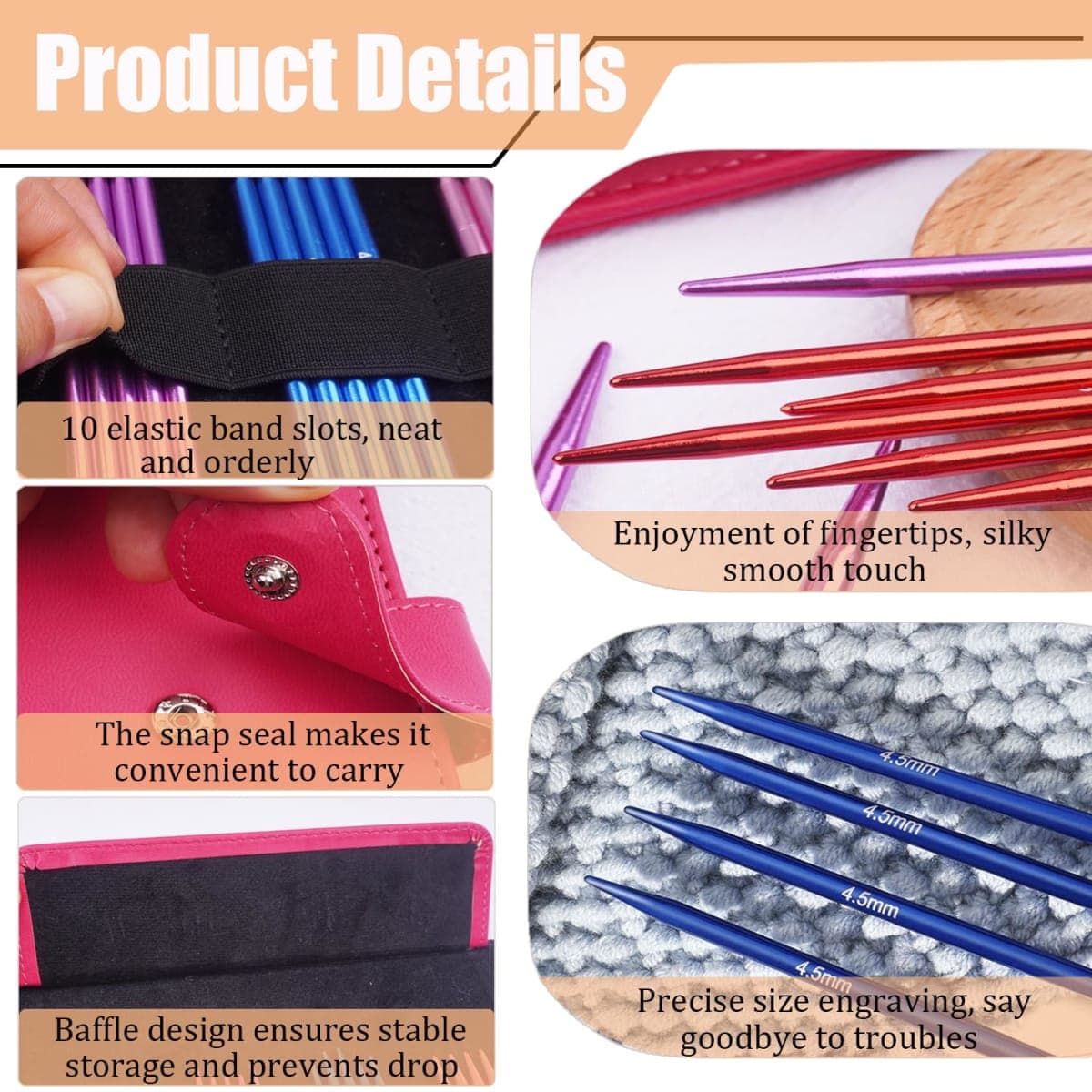 Mdoker 55pcs Double Point Knitting Needles Set Aluminum Knitting Needle 11 Size 2.0mm-5.0mm,6-inch Length Knitting Kits for Handmade Creative DIY Knitting Yarn Projects(Red) thumbnail 2