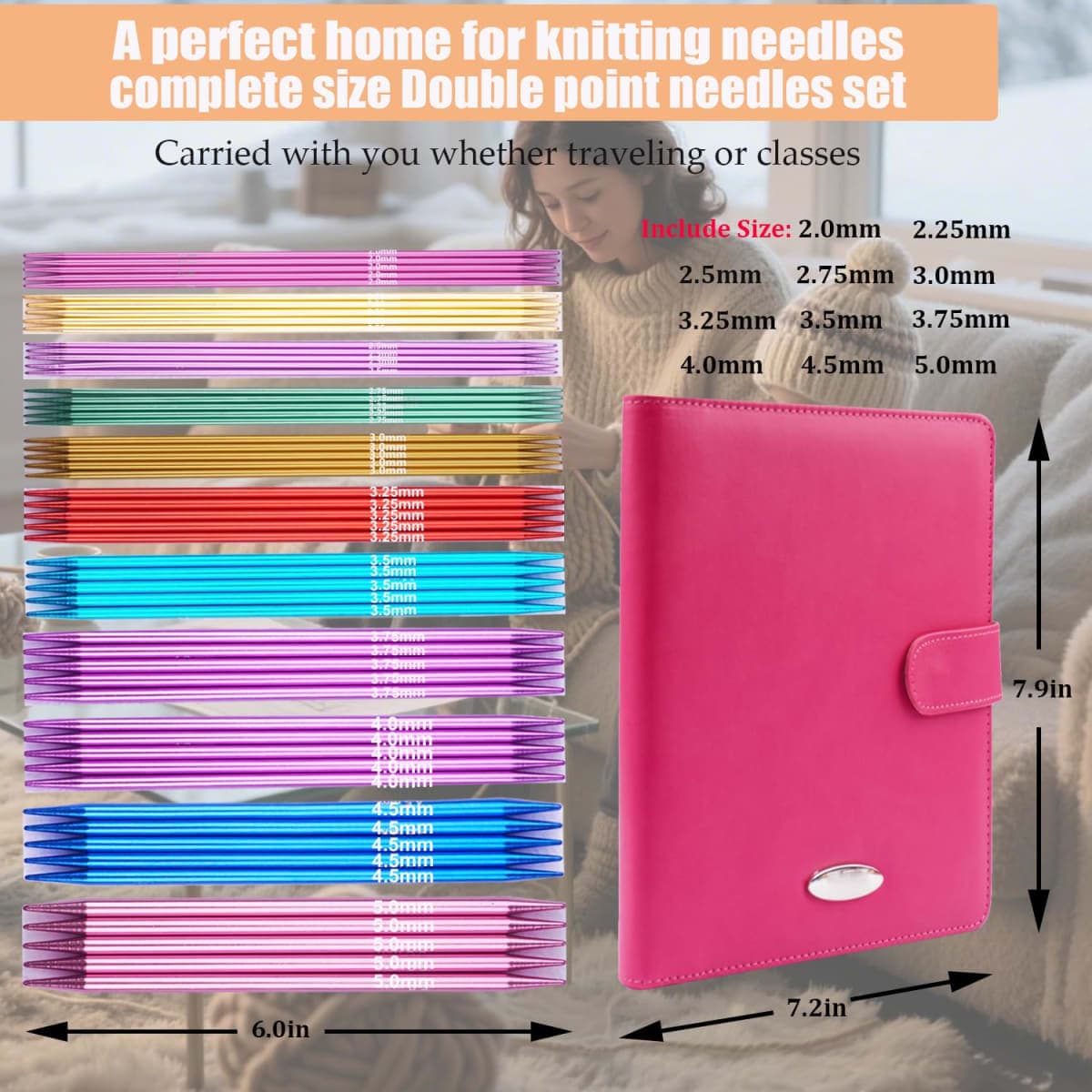Mdoker 55pcs Double Point Knitting Needles Set Aluminum Knitting Needle 11 Size 2.0mm-5.0mm,6-inch Length Knitting Kits for Handmade Creative DIY Knitting Yarn Projects(Red) thumbnail 3