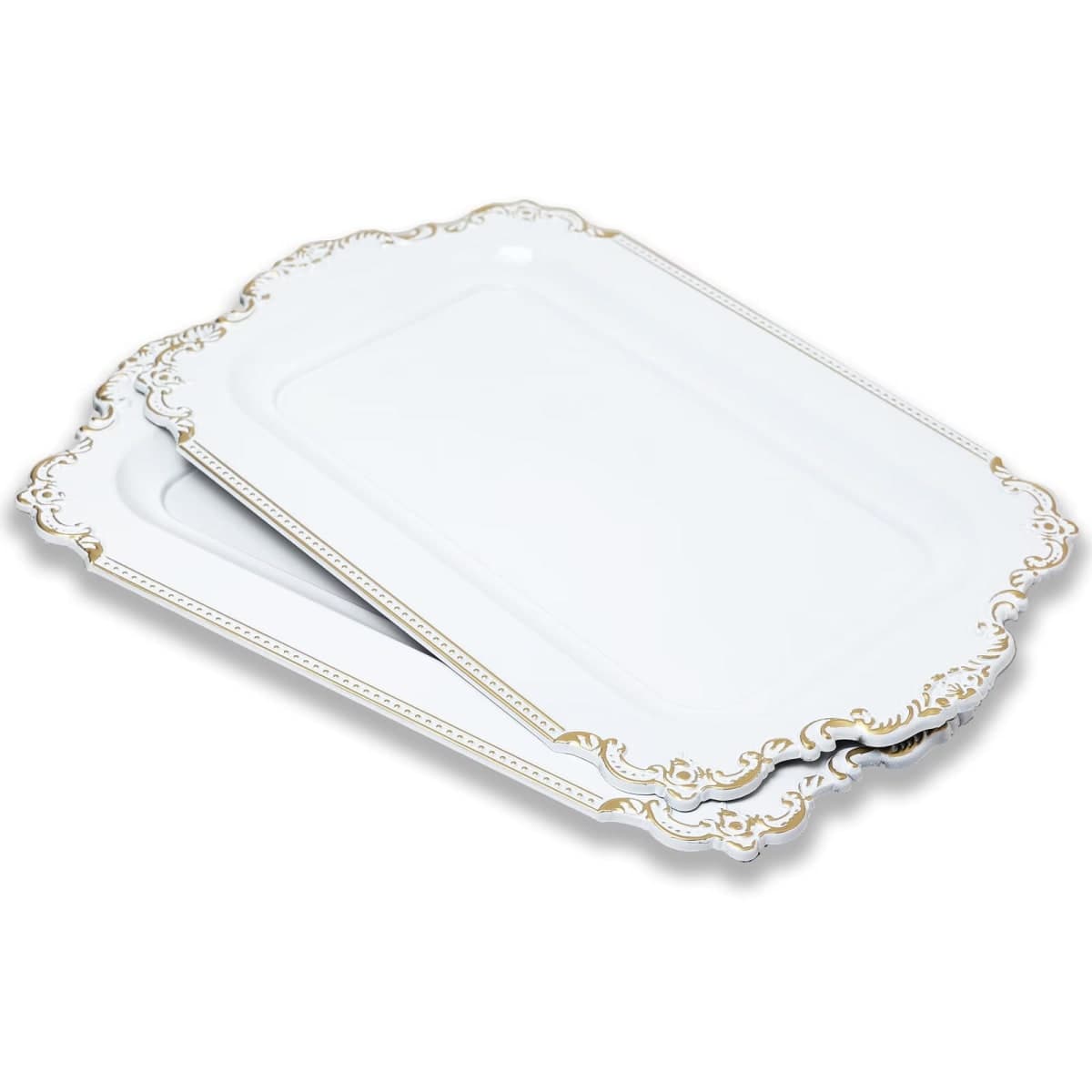 Leemxiiny 2 Pcs White Vintage Decorative Trays with Gold Rim, Serving Tray for Table Centerpiece Decor, Coffee Table, Living Room — image 1