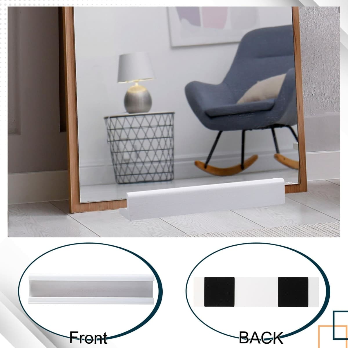Colingmill Wooden Floor Mirror Stand Anti Slip Base for Full Length Mirrors 9.8 X 2.3 X 1.5 inches Stable Support Holder Bracket with Enlarged Non Slip Pads for Bedroom Living Room Bathroom(White) thumbnail 3