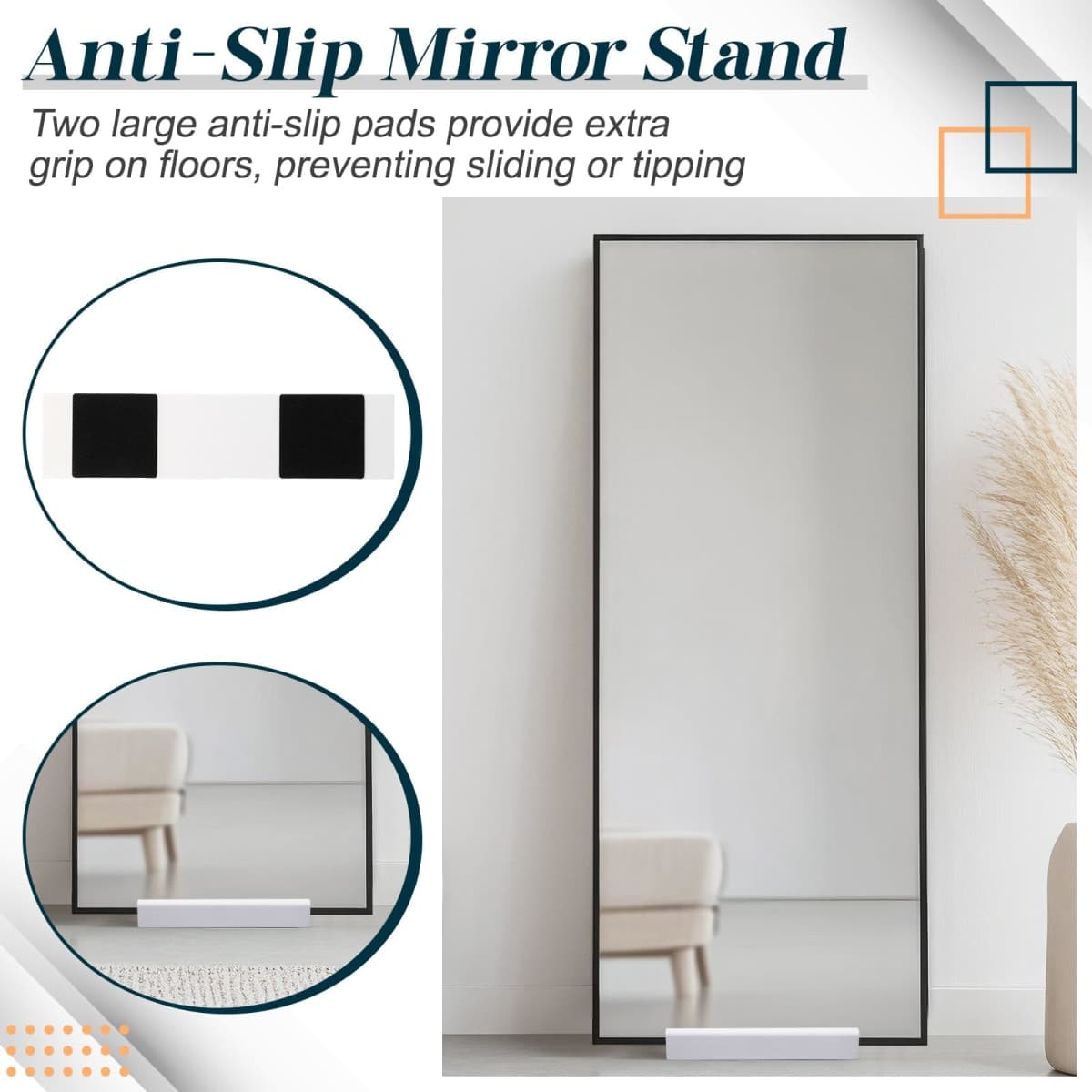 Colingmill Wooden Floor Mirror Stand Anti Slip Base for Full Length Mirrors 9.8 X 2.3 X 1.5 inches Stable Support Holder Bracket with Enlarged Non Slip Pads for Bedroom Living Room Bathroom(White) thumbnail 4