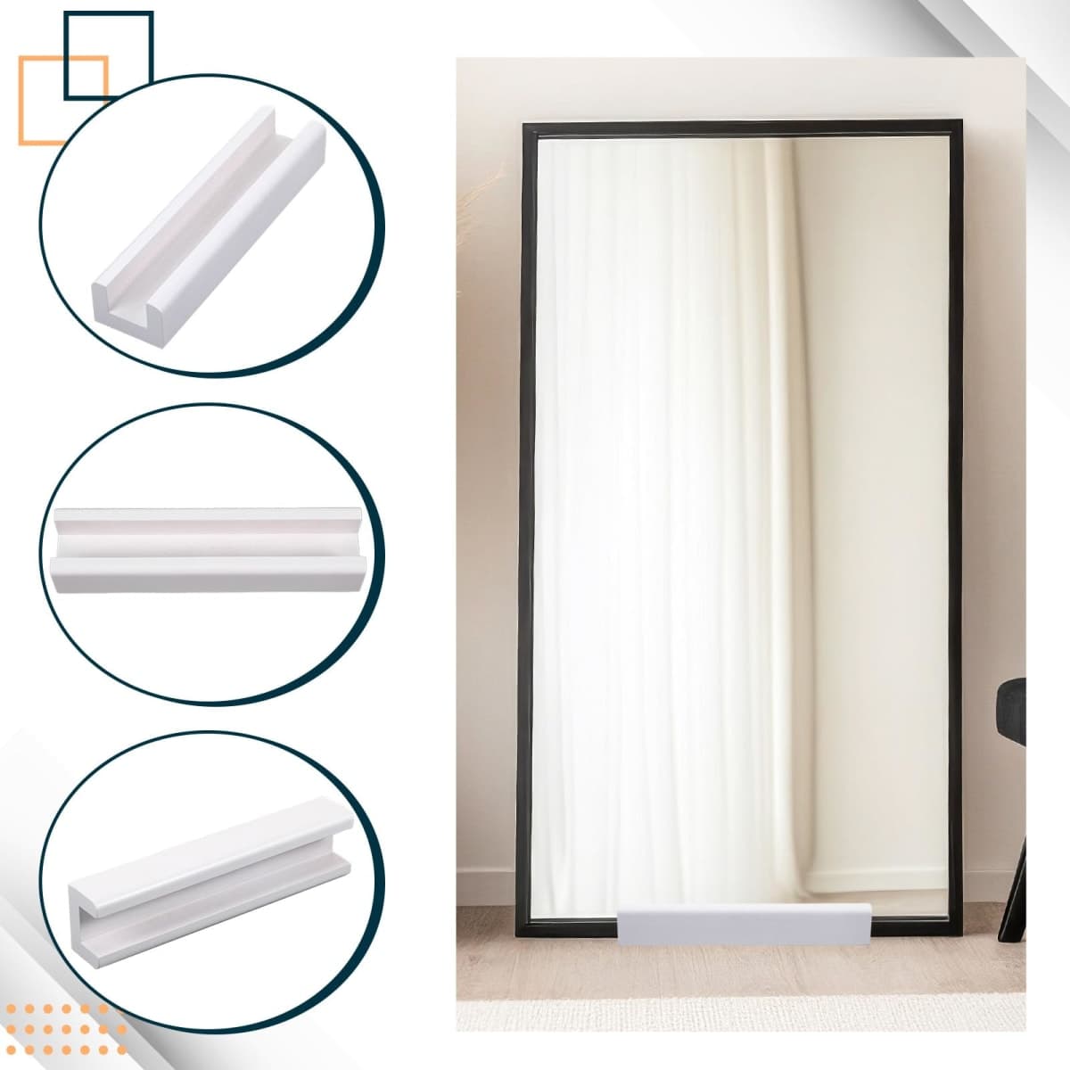 Colingmill Wooden Floor Mirror Stand Anti Slip Base for Full Length Mirrors 9.8 X 2.3 X 1.5 inches Stable Support Holder Bracket with Enlarged Non Slip Pads for Bedroom Living Room Bathroom(White) thumbnail 5