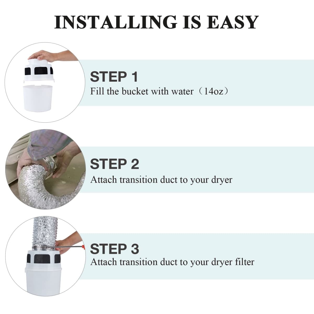 VIWINVELA 3 IN 1 Indoor Dryer Vent Kit Filter Bucket for Electric Dryer with 4-Inch by 5-Feet Proflex Duct (Silver) thumbnail 4