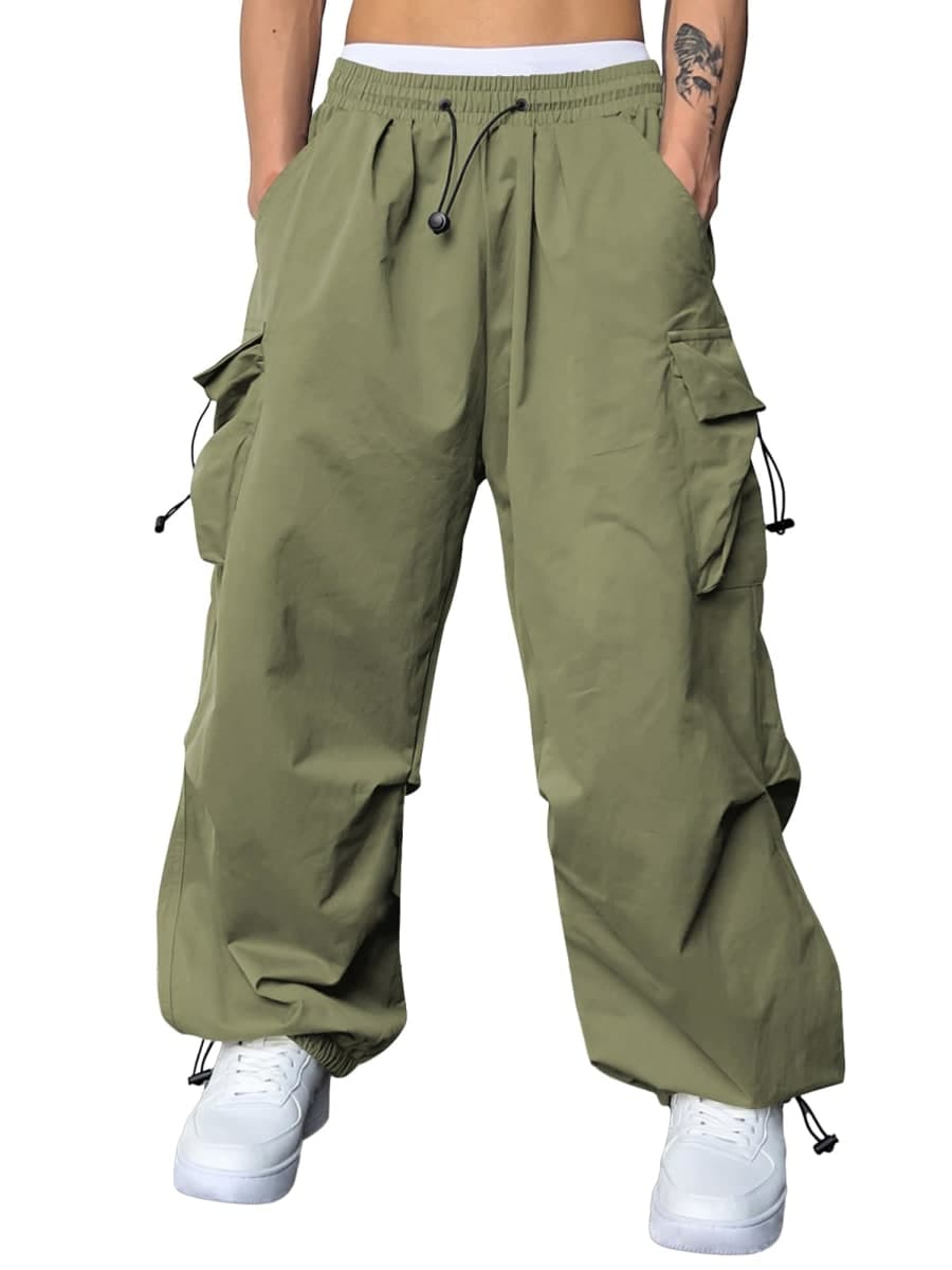JMIERR Men's Baggy Cargo Pants Trendy Casual Parachute Pant Loose Fit Harem Joggers with Pockets for Streetwear, A1 Black, Medium — image 1