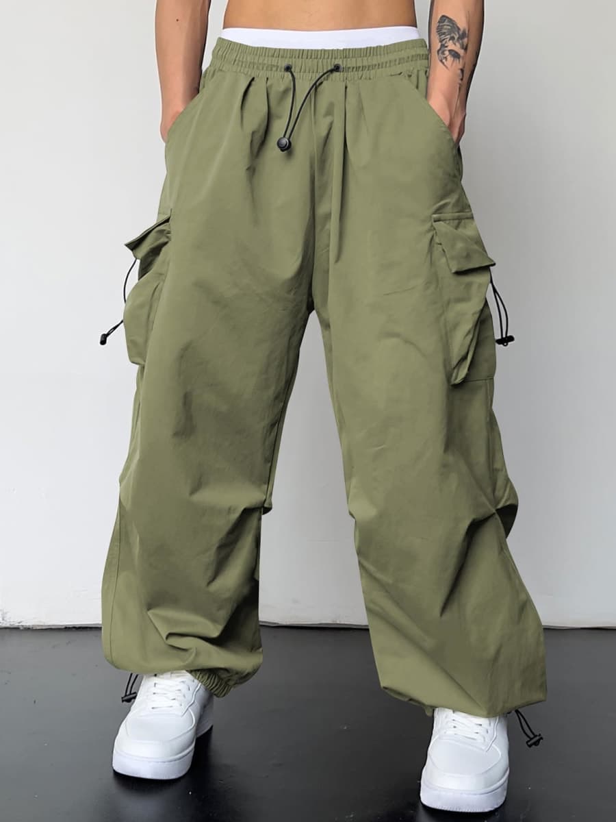 JMIERR Men's Baggy Cargo Pants Trendy Casual Parachute Pant Loose Fit Harem Joggers with Pockets for Streetwear, A1 Black, Medium thumbnail 2