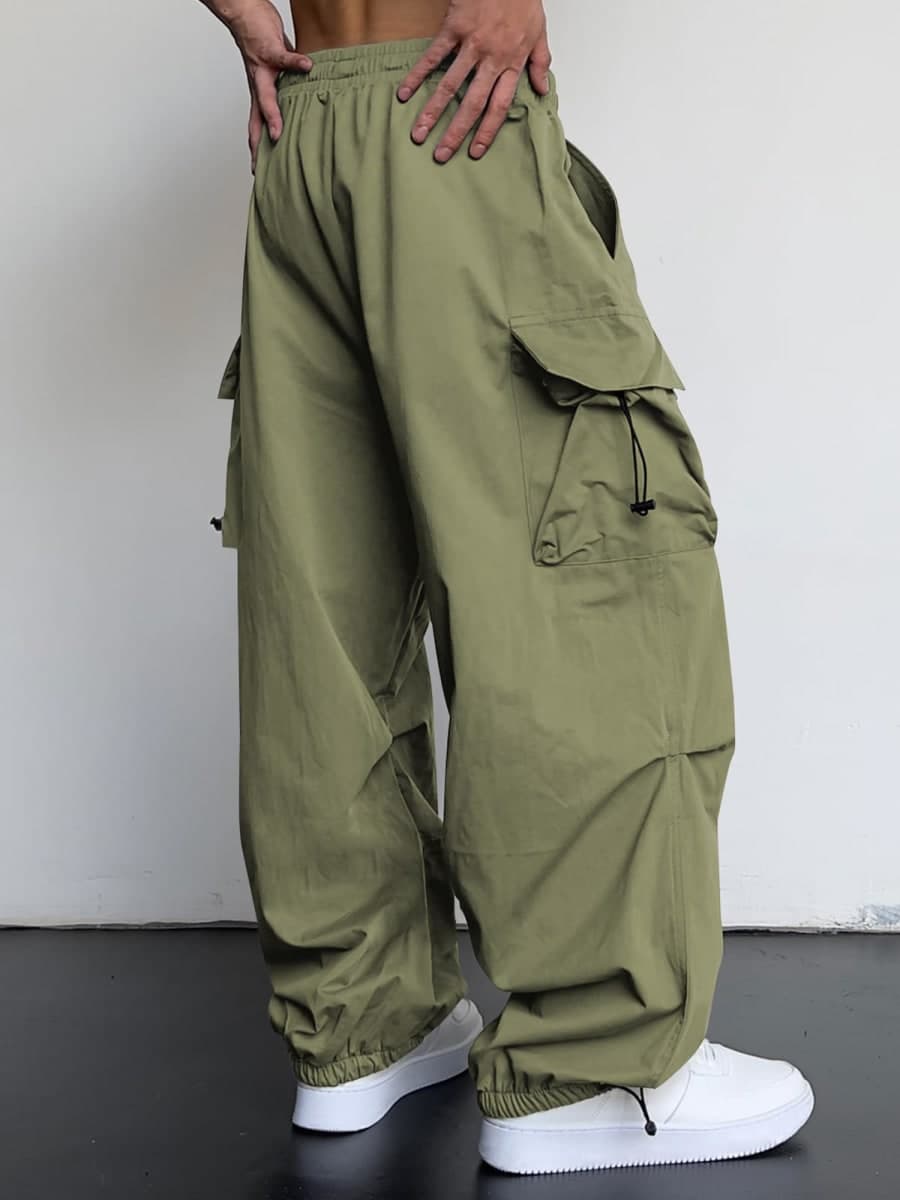 JMIERR Men's Baggy Cargo Pants Trendy Casual Parachute Pant Loose Fit Harem Joggers with Pockets for Streetwear, A1 Black, Medium thumbnail 3