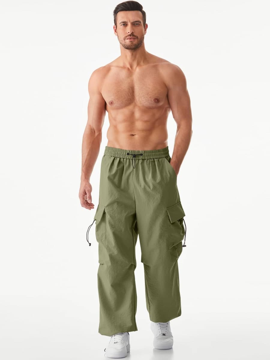 JMIERR Men's Baggy Cargo Pants Trendy Casual Parachute Pant Loose Fit Harem Joggers with Pockets for Streetwear, A1 Black, Medium thumbnail 5