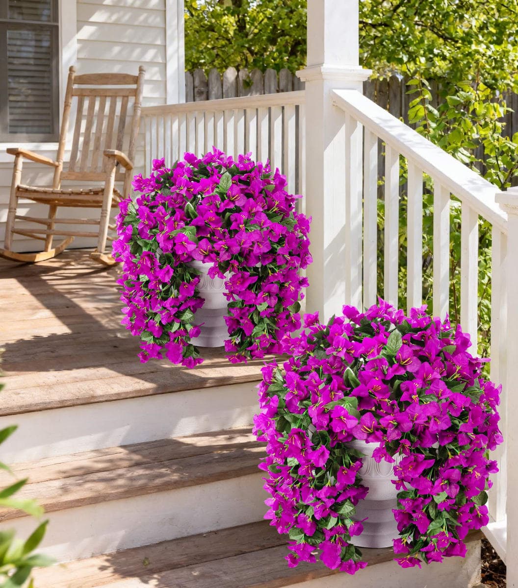 Faux Bougainvillea Artificial Flowers Plants for Outdoors Outside Decoration, 2 pcs Purple Fake Flowers UV Resistant Look Real Silk Long Trailing Vines for Front Door Porch Planter Urn Patio Garden thumbnail 2