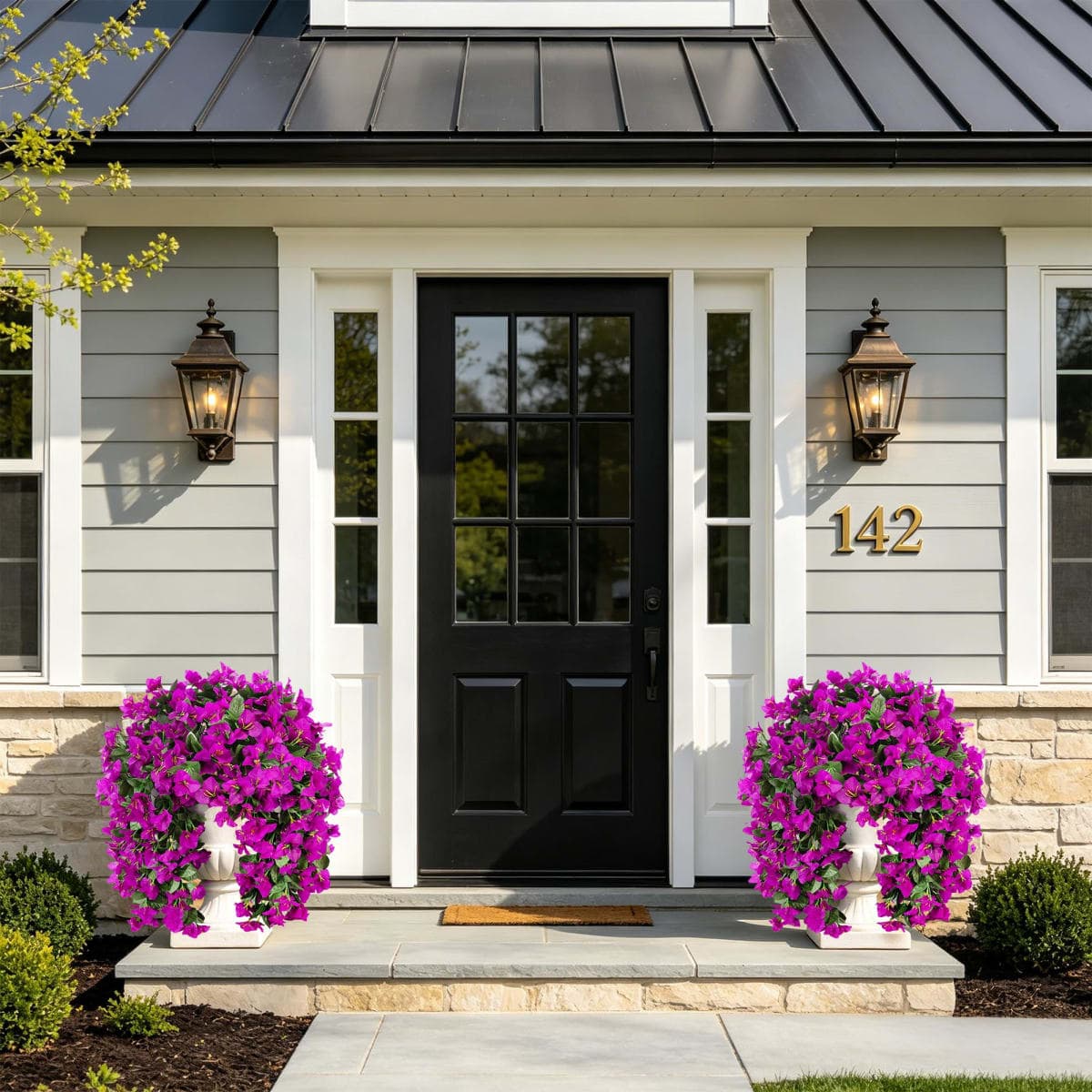Faux Bougainvillea Artificial Flowers Plants for Outdoors Outside Decoration, 2 pcs Purple Fake Flowers UV Resistant Look Real Silk Long Trailing Vines for Front Door Porch Planter Urn Patio Garden thumbnail 3