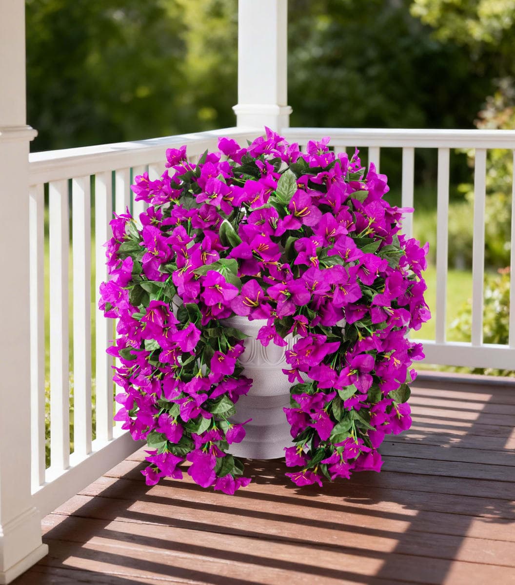 Faux Bougainvillea Artificial Flowers Plants for Outdoors Outside Decoration, 2 pcs Purple Fake Flowers UV Resistant Look Real Silk Long Trailing Vines for Front Door Porch Planter Urn Patio Garden thumbnail 4