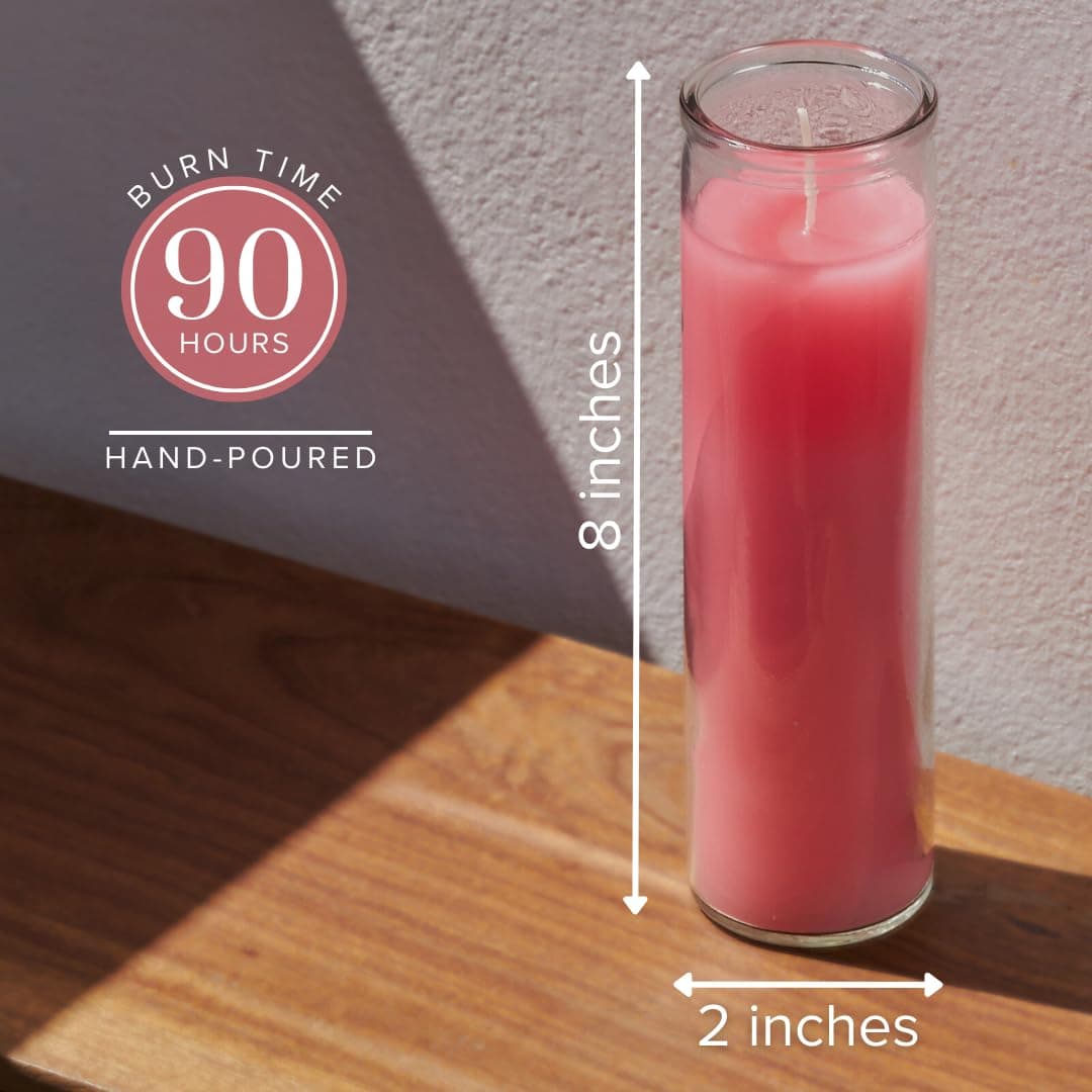 Simply Soson 2x8 inch Pink Devotional Scented Candles in Glass Jar - Peony & Rose - 1 Piece - 90 Hours – Prayer Candle - Tall Pillar Candles for Religious, Memorials, Party Decor thumbnail 2