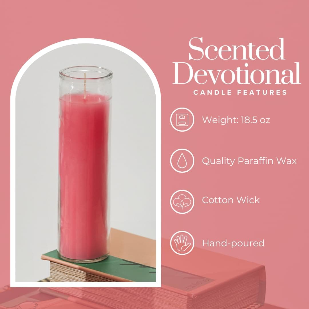 Simply Soson 2x8 inch Pink Devotional Scented Candles in Glass Jar - Peony & Rose - 1 Piece - 90 Hours – Prayer Candle - Tall Pillar Candles for Religious, Memorials, Party Decor thumbnail 3