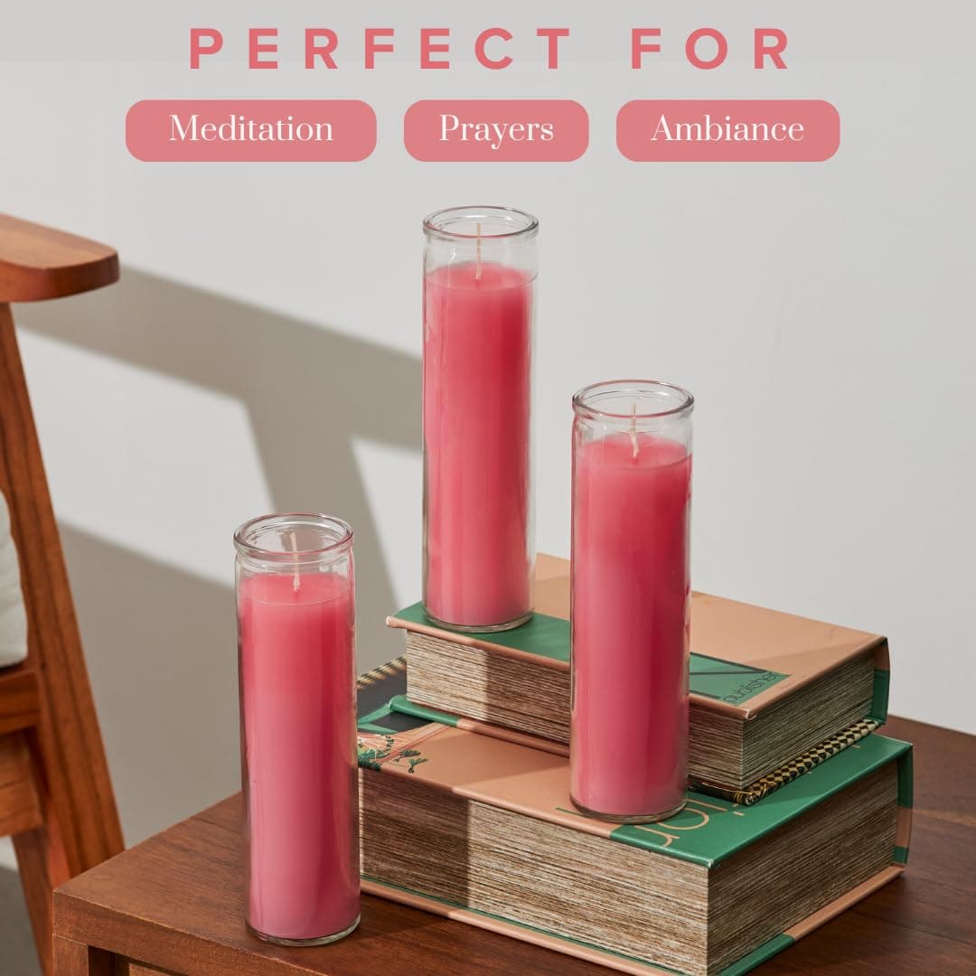 Simply Soson 2x8 inch Pink Devotional Scented Candles in Glass Jar - Peony & Rose - 1 Piece - 90 Hours – Prayer Candle - Tall Pillar Candles for Religious, Memorials, Party Decor thumbnail 5