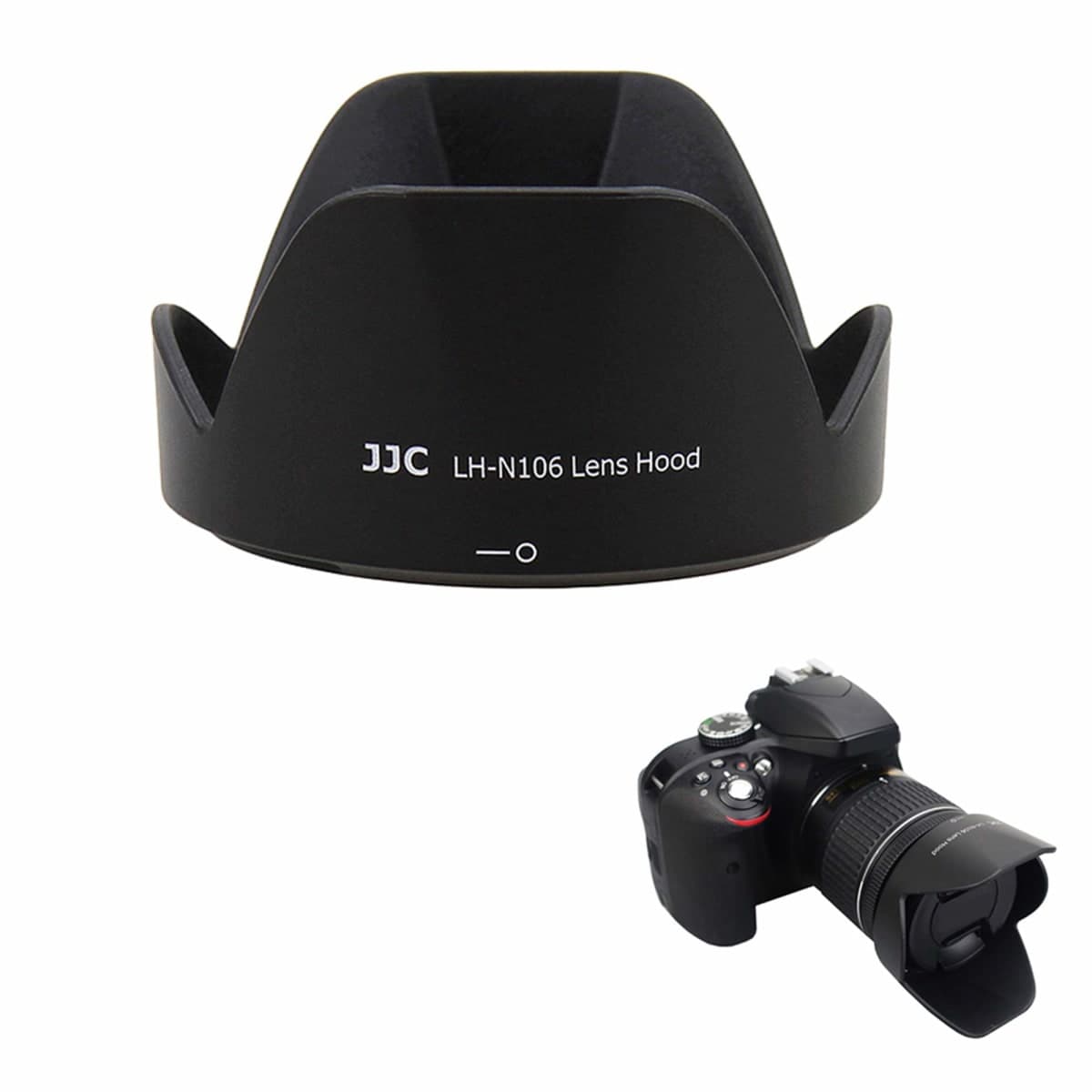 JJC HB-N106 Reversible Dedicated Lens Hood Shade for Nikon AF-P DX 18-55mm f/3.5-5.6G VR, AF-P DX 18-55mm f/3.5-5.6G Lens on Nikon D3500 D3400 D5600 D7500 Camera (NOT for Older Nikon 18-55mm Lens) — image 1