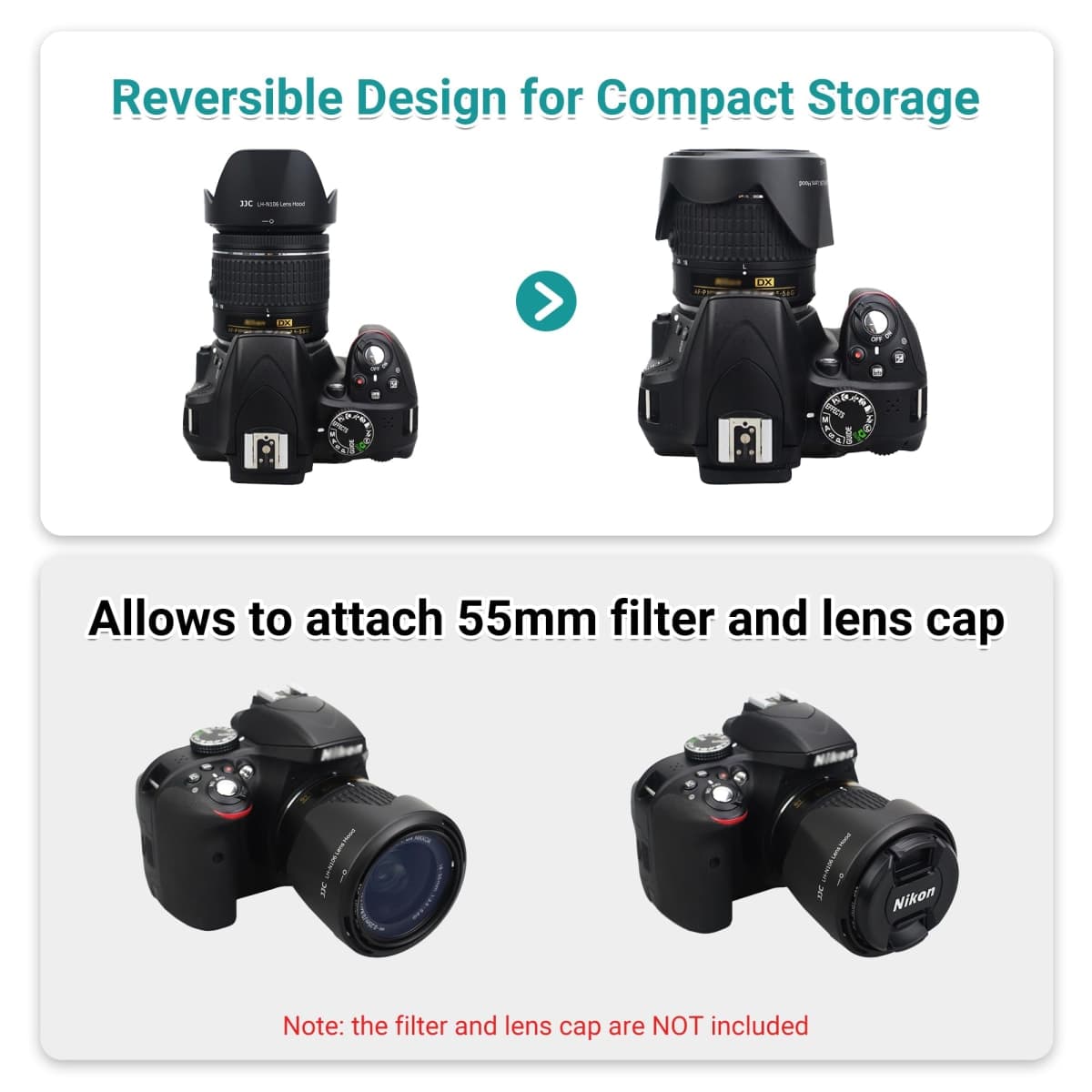 JJC HB-N106 Reversible Dedicated Lens Hood Shade for Nikon AF-P DX 18-55mm f/3.5-5.6G VR, AF-P DX 18-55mm f/3.5-5.6G Lens on Nikon D3500 D3400 D5600 D7500 Camera (NOT for Older Nikon 18-55mm Lens) thumbnail 5