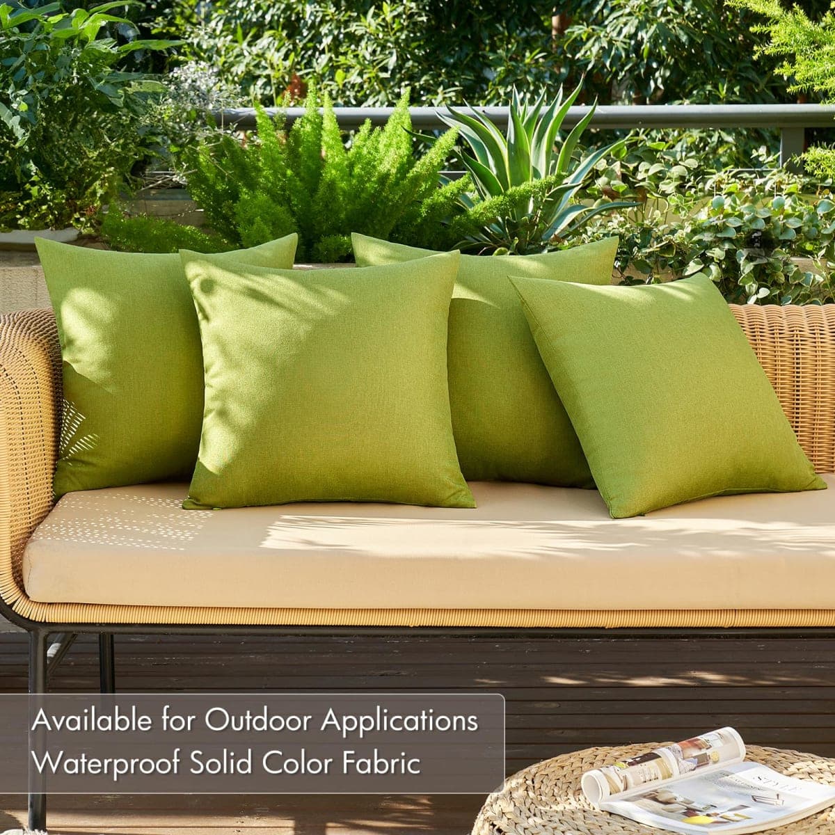 MIULEE Pack of 4 Decorative Outdoor Throw Pillow Covers Linen Waterproof Pillow Covers Farmhouse Cushion Cases for Patio Garden Tent Balcony Couch Sofa 18x18 inch Moss Green thumbnail 2