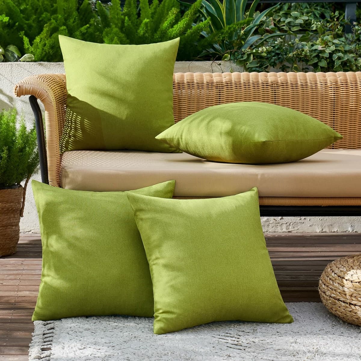 MIULEE Pack of 4 Decorative Outdoor Throw Pillow Covers Linen Waterproof Pillow Covers Farmhouse Cushion Cases for Patio Garden Tent Balcony Couch Sofa 18x18 inch Moss Green thumbnail 3