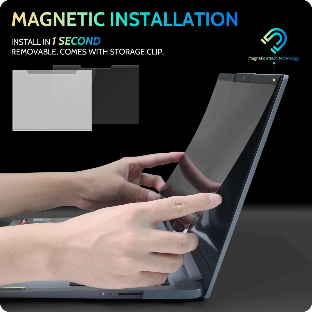 Peslv Magnetic Laptop Privacy Screen 14 inch for 16:9 Computer Monitor, 14" Removable Anti Glare Protector Blue Light Filter Shield Compatible with Lenovo Hp Dell Acer Asus Thinkpad Envy Xps thumbnail 2