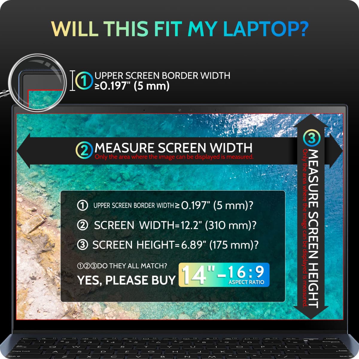 Peslv Magnetic Laptop Privacy Screen 14 inch for 16:9 Computer Monitor, 14" Removable Anti Glare Protector Blue Light Filter Shield Compatible with Lenovo Hp Dell Acer Asus Thinkpad Envy Xps thumbnail 4