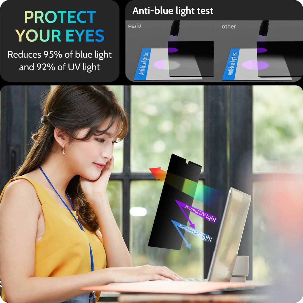 Peslv Magnetic Laptop Privacy Screen 14 inch for 16:9 Computer Monitor, 14" Removable Anti Glare Protector Blue Light Filter Shield Compatible with Lenovo Hp Dell Acer Asus Thinkpad Envy Xps thumbnail 5