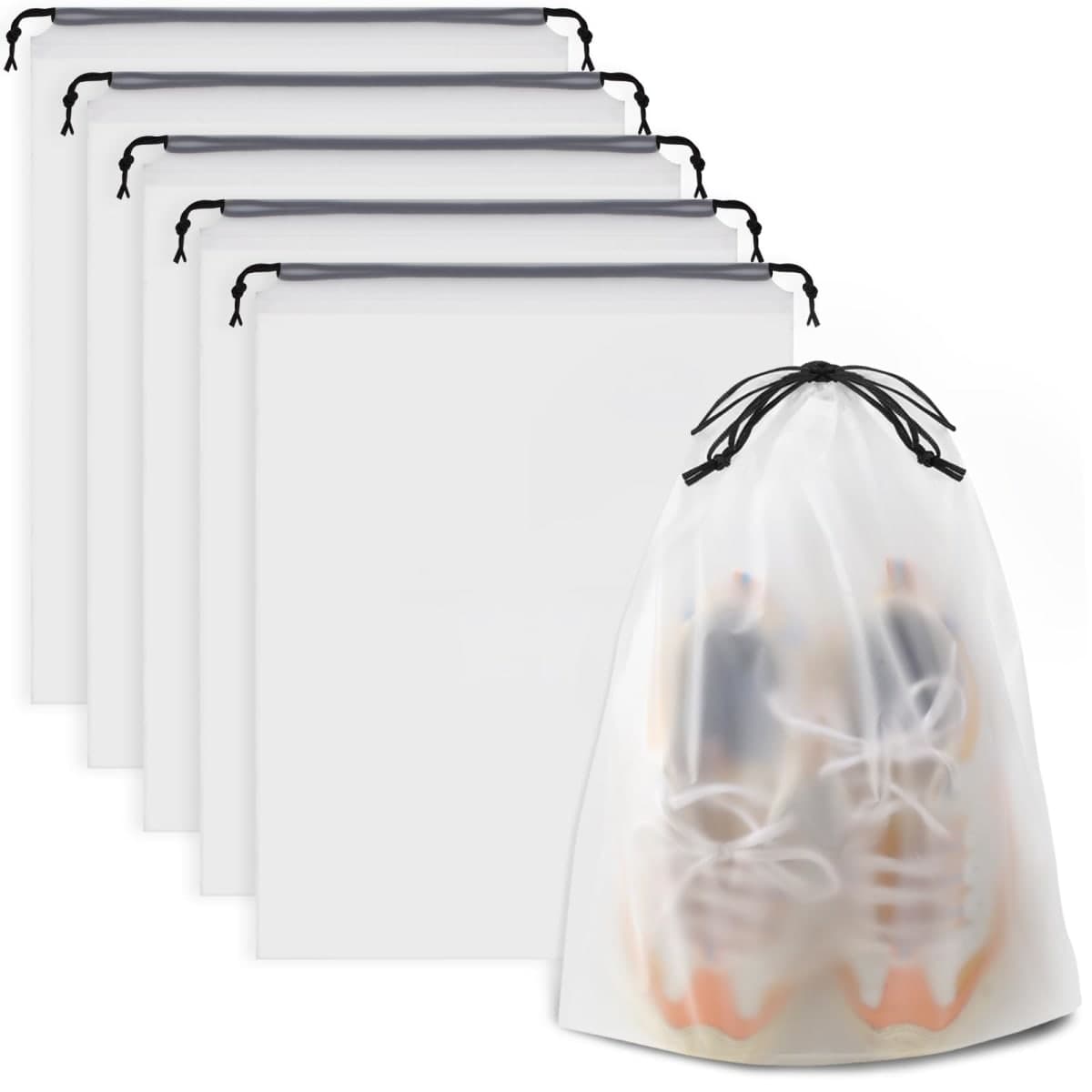 Shoe Bags for Travel, Drawstring Travel Shoe Bags for Packing, Dustproof Portable Travel Shoe Storage Bag for Men and Women, Clear, Large, 5 Pack — image 1