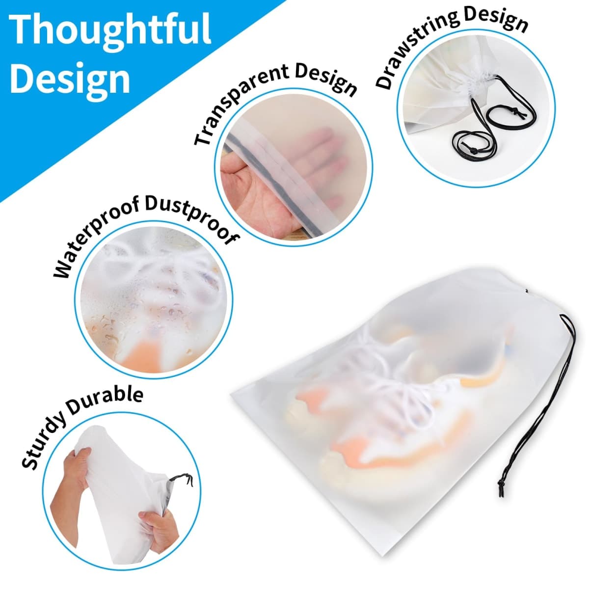 Shoe Bags for Travel, Drawstring Travel Shoe Bags for Packing, Dustproof Portable Travel Shoe Storage Bag for Men and Women, Clear, Large, 5 Pack thumbnail 3