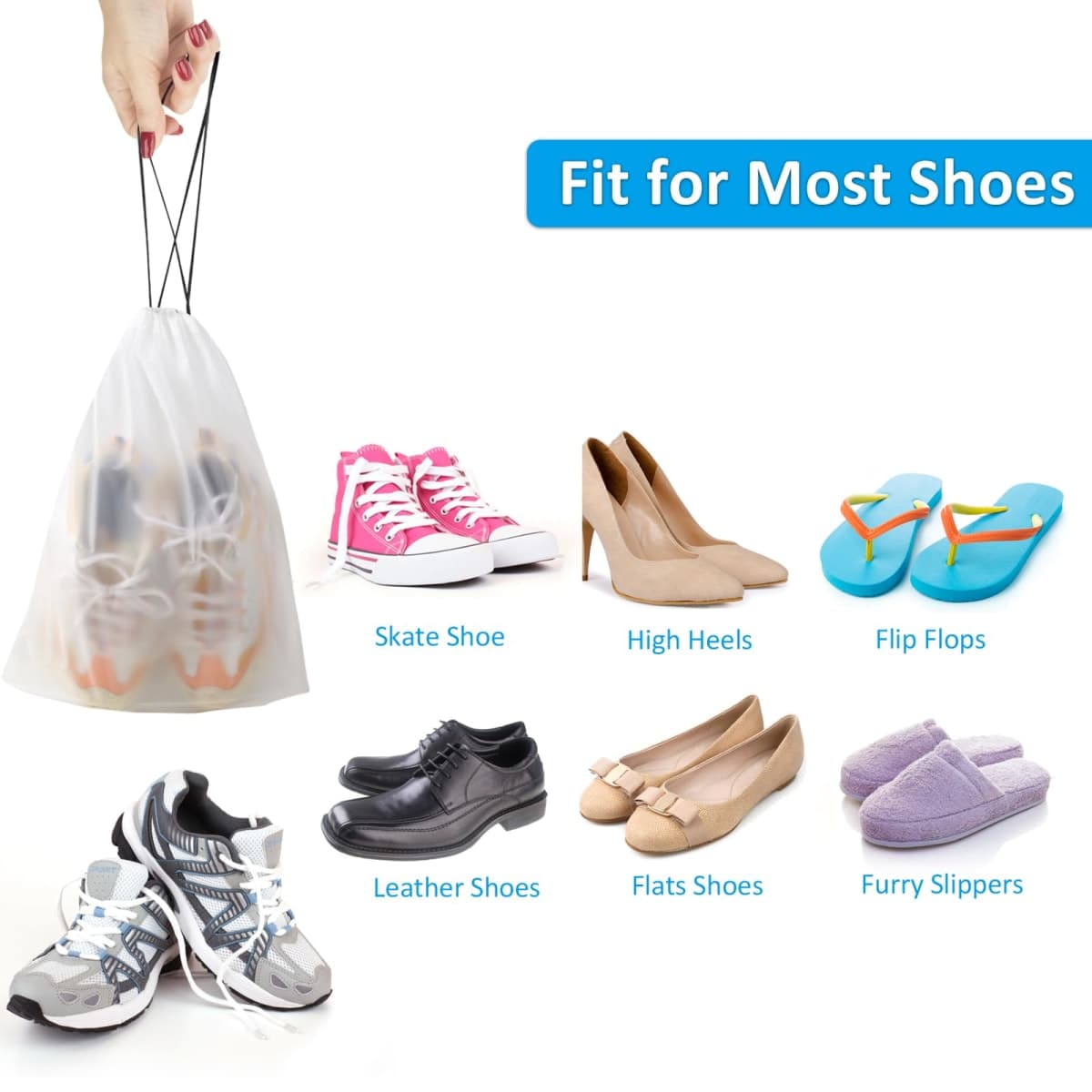 Shoe Bags for Travel, Drawstring Travel Shoe Bags for Packing, Dustproof Portable Travel Shoe Storage Bag for Men and Women, Clear, Large, 5 Pack thumbnail 5