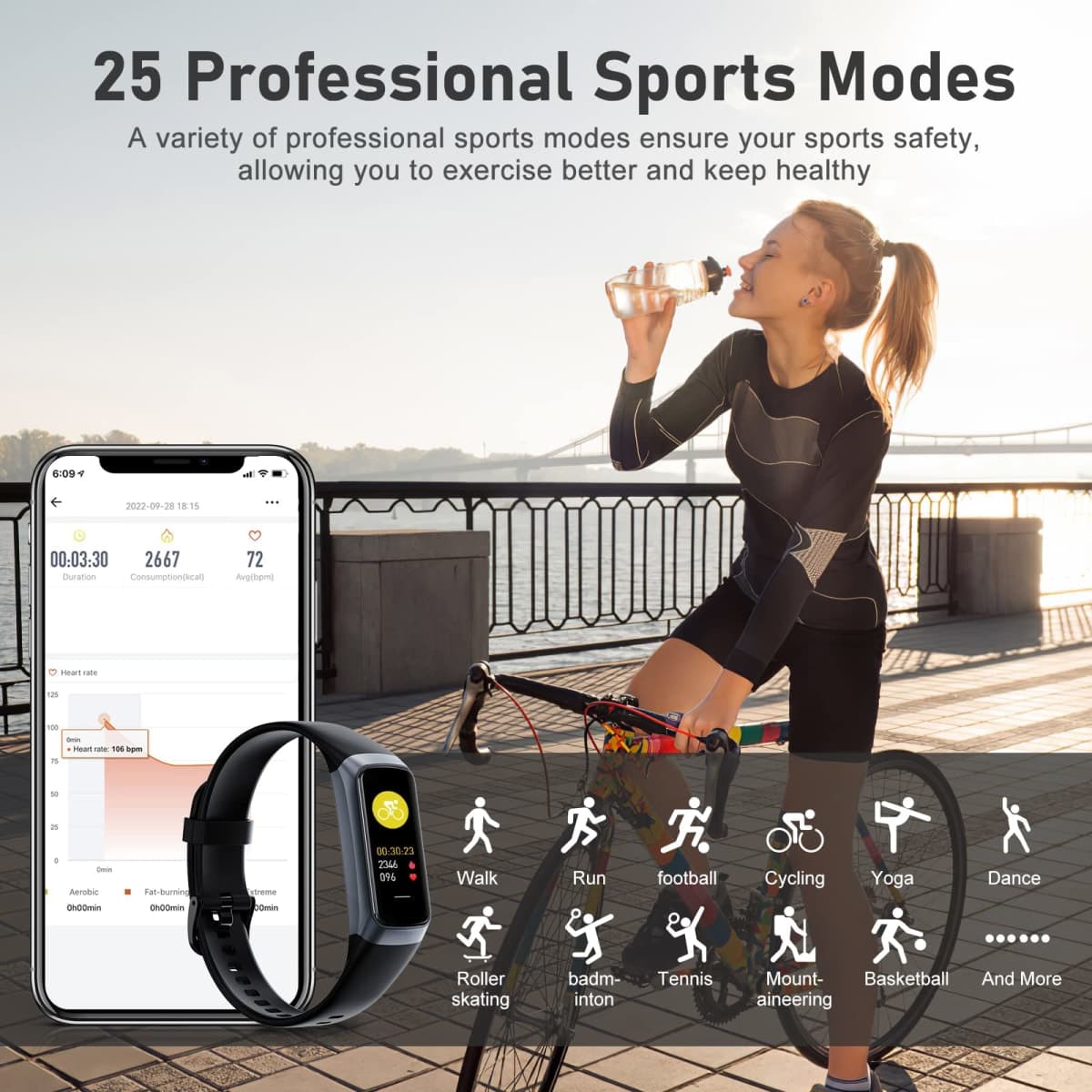Fitness Tracker with Step Counter/Calories/Stopwatch, Activity Tracker, Health Tracker with Heart Rate Monitor, Sleep Tracker,1.10''AMOLED Touch Color Screen, Pedometer Watch for Women Men thumbnail 2