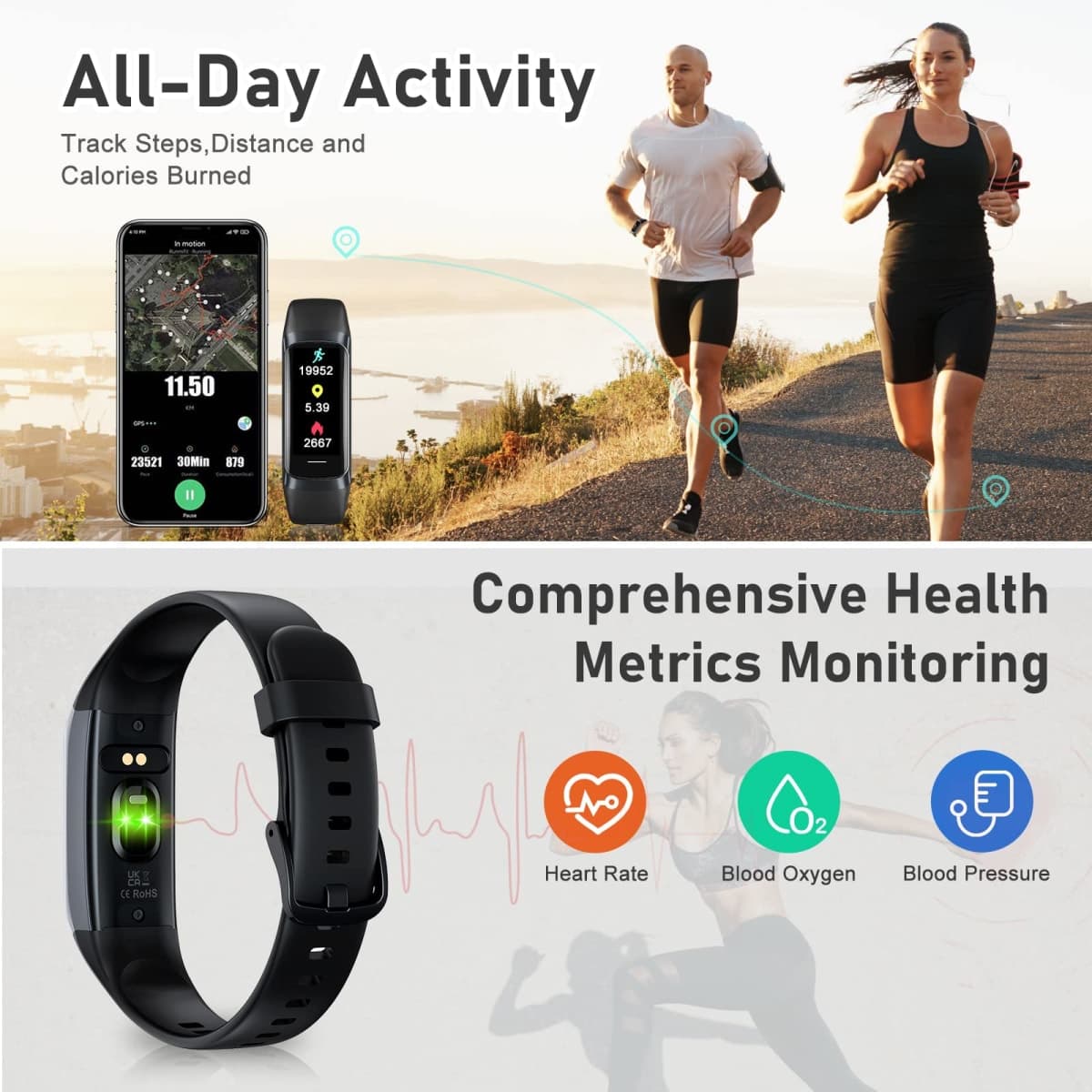 Fitness Tracker with Step Counter/Calories/Stopwatch, Activity Tracker, Health Tracker with Heart Rate Monitor, Sleep Tracker,1.10''AMOLED Touch Color Screen, Pedometer Watch for Women Men thumbnail 3