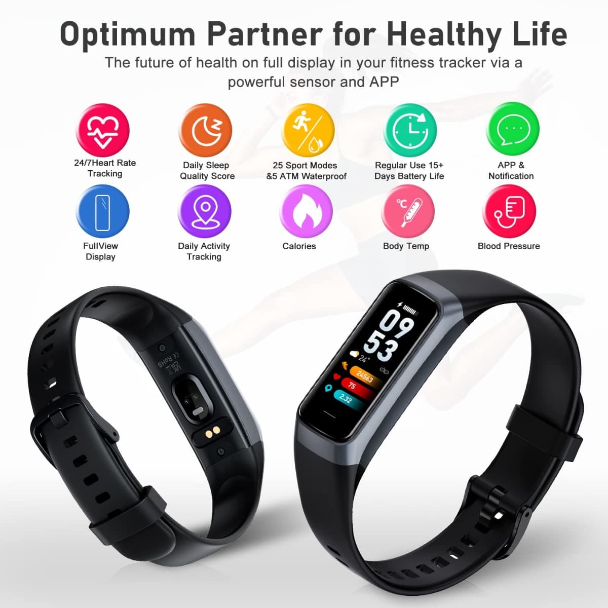 Fitness Tracker with Step Counter/Calories/Stopwatch, Activity Tracker, Health Tracker with Heart Rate Monitor, Sleep Tracker,1.10''AMOLED Touch Color Screen, Pedometer Watch for Women Men thumbnail 5
