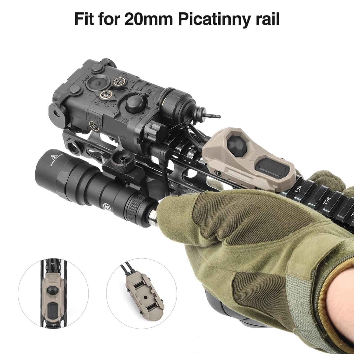 NECARL ModButton Dual Pressure Switch, Tactical Light Switch with SF + 2.5mm Plug for M300/M600 Scout Weapon Flashlights + PEQ DBAL NGAL, Fit for 20mm Picatinny Mlok Keymod Rail (DE) thumbnail 5