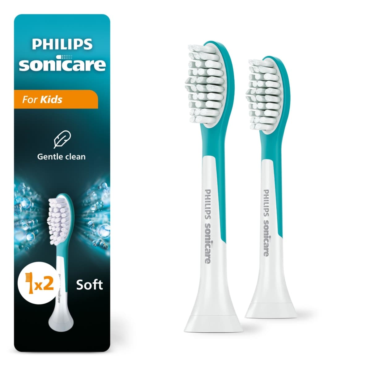 Philips Sonicare for Kids 7+ Genuine Replacement Toothbrush Heads, 2 Brush Heads, Turquoise and White, Standard, HX6042/94 — image 1