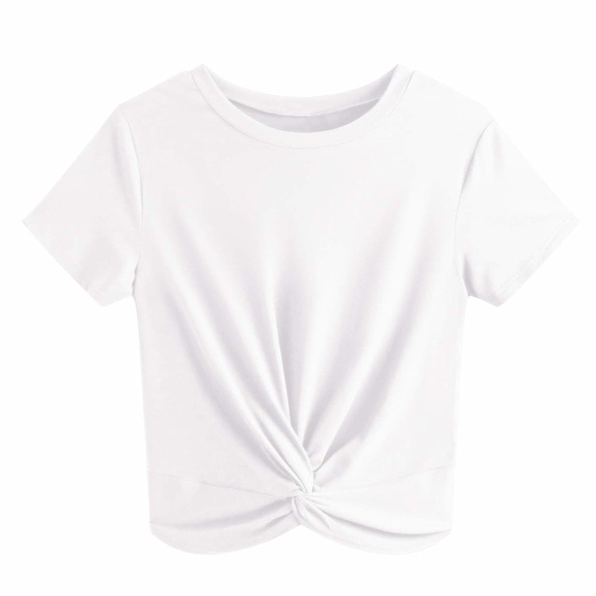 JINKESI Women's Summer Causal Short Sleeve Blouse Round Neck Crop Tops Twist Front Tee T-Shirt White-Large — image 1