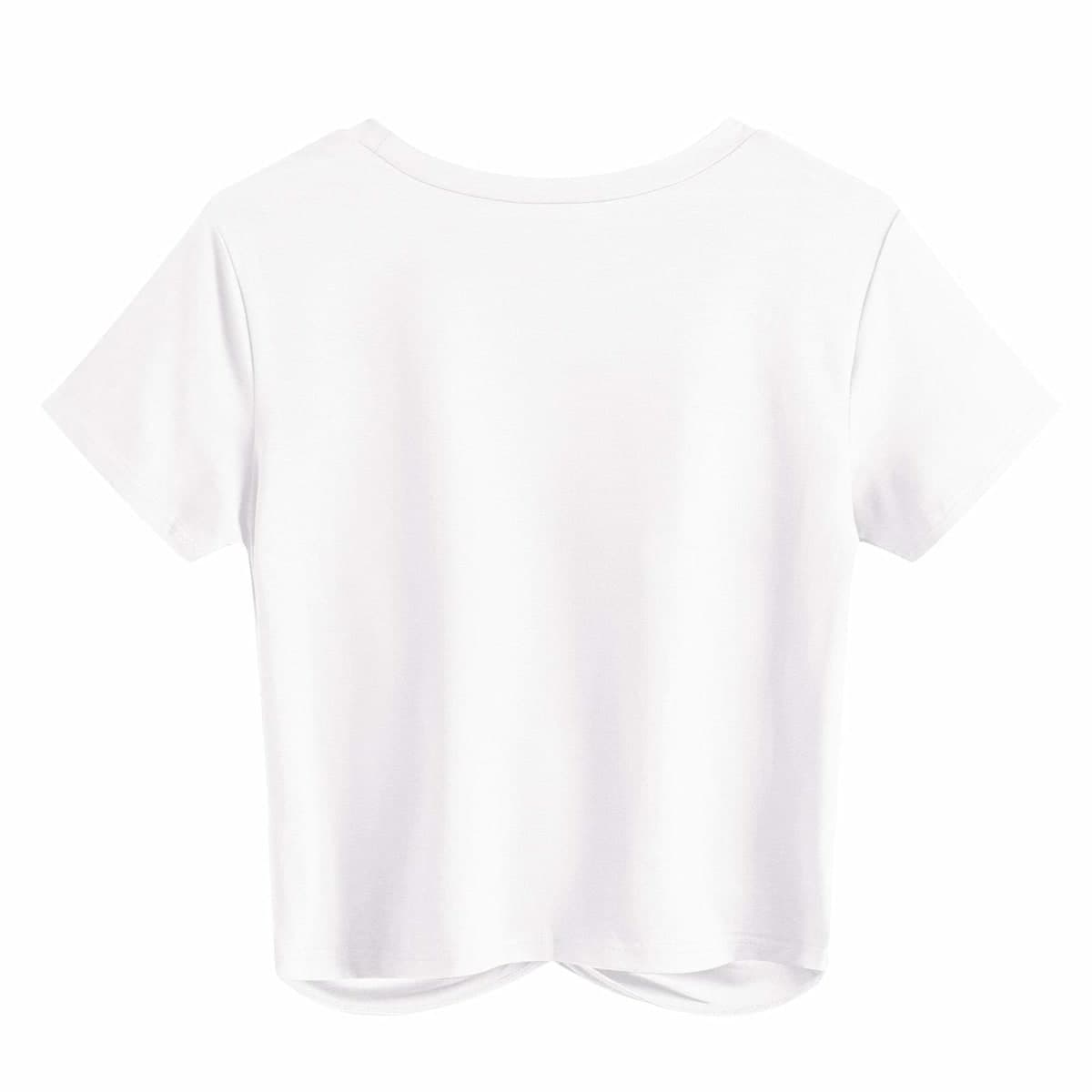 JINKESI Women's Summer Causal Short Sleeve Blouse Round Neck Crop Tops Twist Front Tee T-Shirt White-Large thumbnail 3
