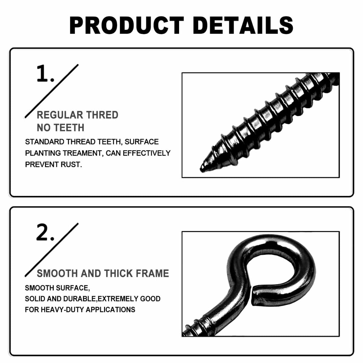 YGAOHF 5 Inch Eye Hooks Screw in Heavy Duty, 500 LBS Capacity, Large Stainless Steel Eye Hooks for Hanging, Black Eye Bolts for Indoor & Outdoor Heavy-Duty Applications thumbnail 4