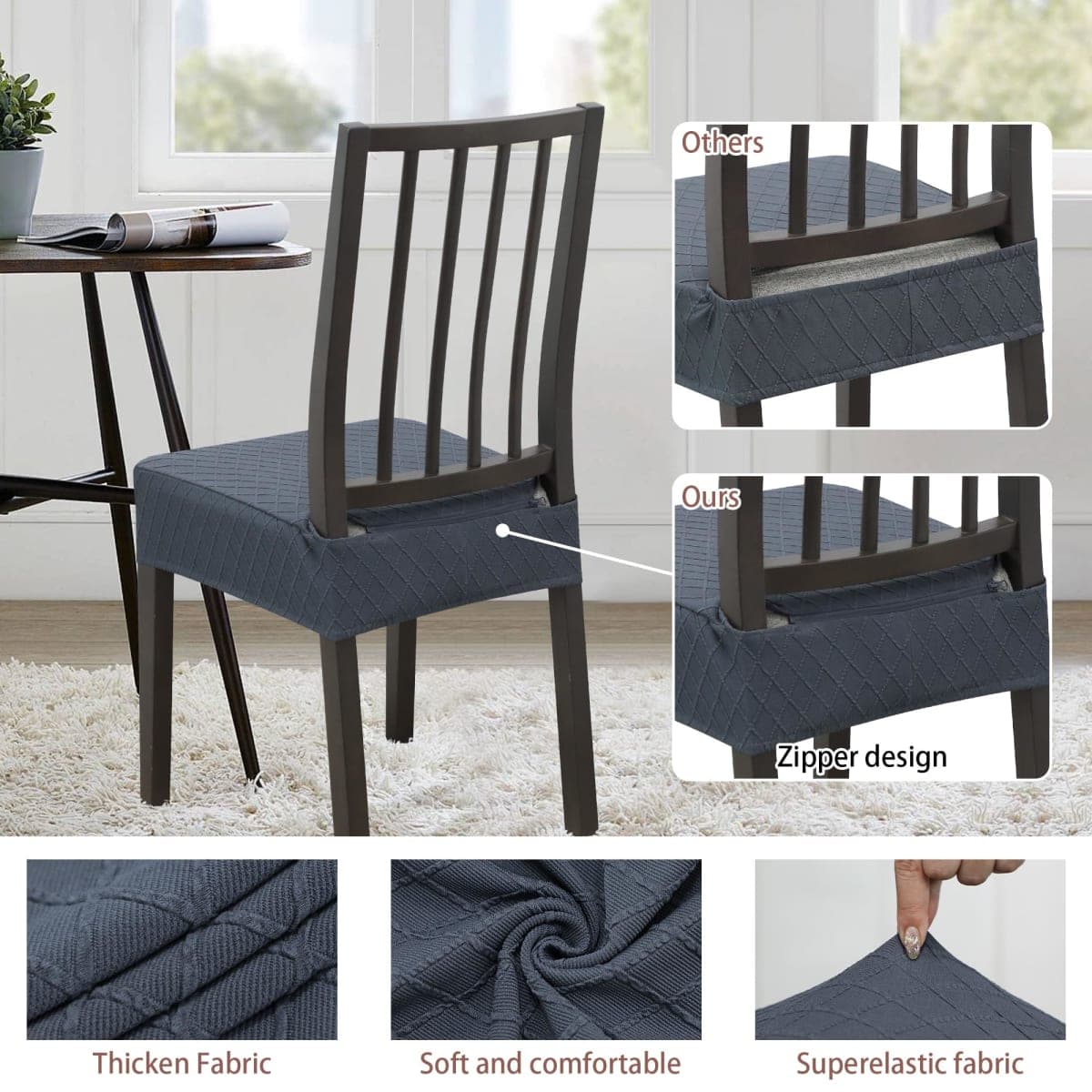 DREAHOTEXTIL Stretch Seat Covers for Dining Room Chairs Set of 4,Dining Chair Covers, Kitchen Chair Covers,Removable Washble Dining Room Chair Seat Cover,Chair Slipcovers Protector (Grey) thumbnail 3