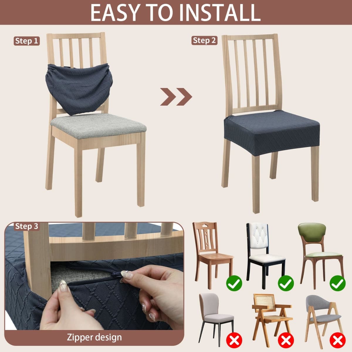 DREAHOTEXTIL Stretch Seat Covers for Dining Room Chairs Set of 4,Dining Chair Covers, Kitchen Chair Covers,Removable Washble Dining Room Chair Seat Cover,Chair Slipcovers Protector (Grey) thumbnail 4
