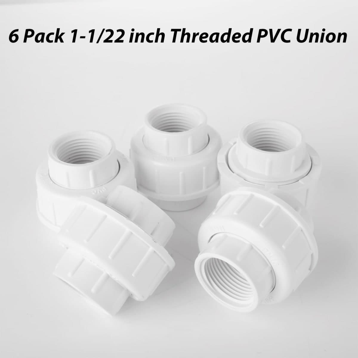 6pcs PVC Union 1-1/2 Inch Threaded PVC Union Coupling Pipe Fitting Adapter PVCs Slip Unions, Schedule 40, EPDM O-Ring, Socket to Socket, White thumbnail 4