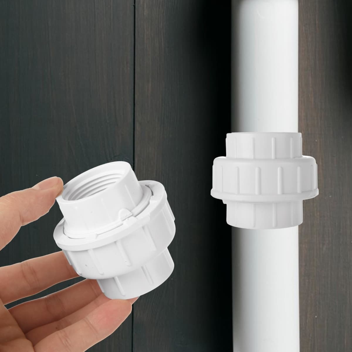 6pcs PVC Union 1-1/2 Inch Threaded PVC Union Coupling Pipe Fitting Adapter PVCs Slip Unions, Schedule 40, EPDM O-Ring, Socket to Socket, White thumbnail 5