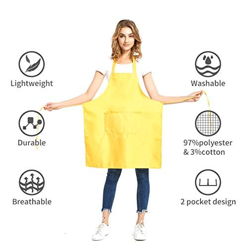 DUSKCOVE 8 Pack Bib Aprons Bulk - Unisex Yellow Commercial Apron with 2 Pockets for Kitchen Crafting BBQ Drawing Cooking thumbnail 2