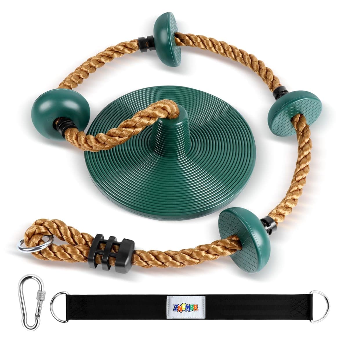 ZNCMRR Climbing Rope with Platforms and Disc Swing Seat Set Playground Accessories Including Bonus Hanging Strap & Carabiner — image 1