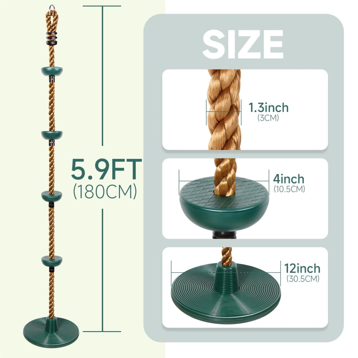 ZNCMRR Climbing Rope with Platforms and Disc Swing Seat Set Playground Accessories Including Bonus Hanging Strap & Carabiner thumbnail 2