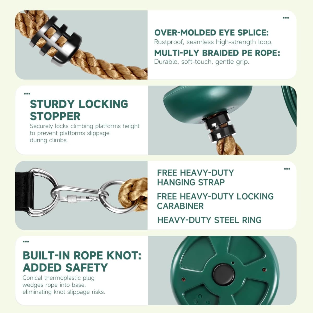 ZNCMRR Climbing Rope with Platforms and Disc Swing Seat Set Playground Accessories Including Bonus Hanging Strap & Carabiner thumbnail 3