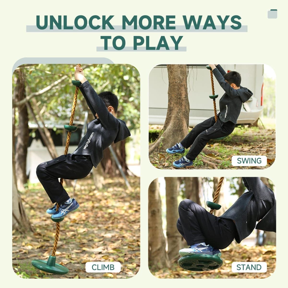 ZNCMRR Climbing Rope with Platforms and Disc Swing Seat Set Playground Accessories Including Bonus Hanging Strap & Carabiner thumbnail 4