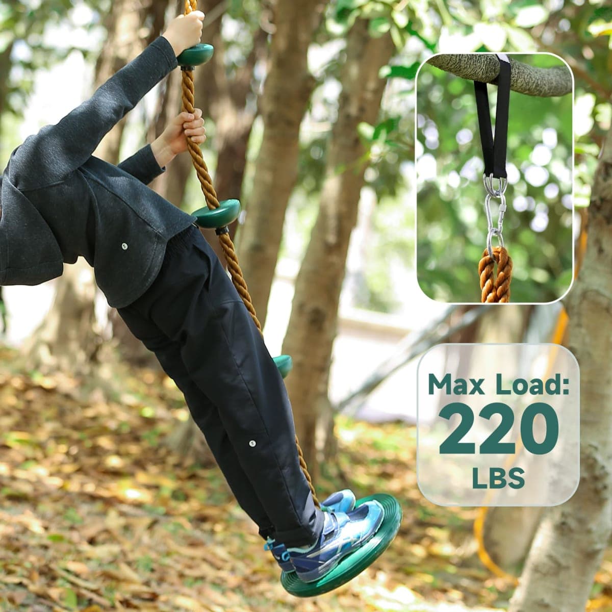 ZNCMRR Climbing Rope with Platforms and Disc Swing Seat Set Playground Accessories Including Bonus Hanging Strap & Carabiner thumbnail 5