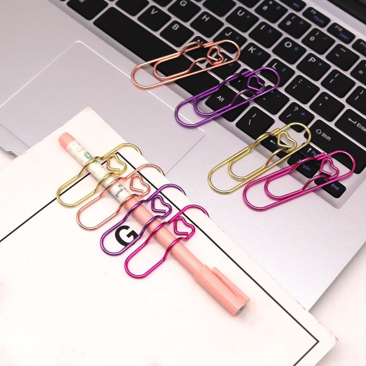 NELJIBEHU 12 Pcs Metal Pen Holder Clips for Notebook, Planner Accessories, 2.8-Inch Jumbo Heart Paper Clips thumbnail 2