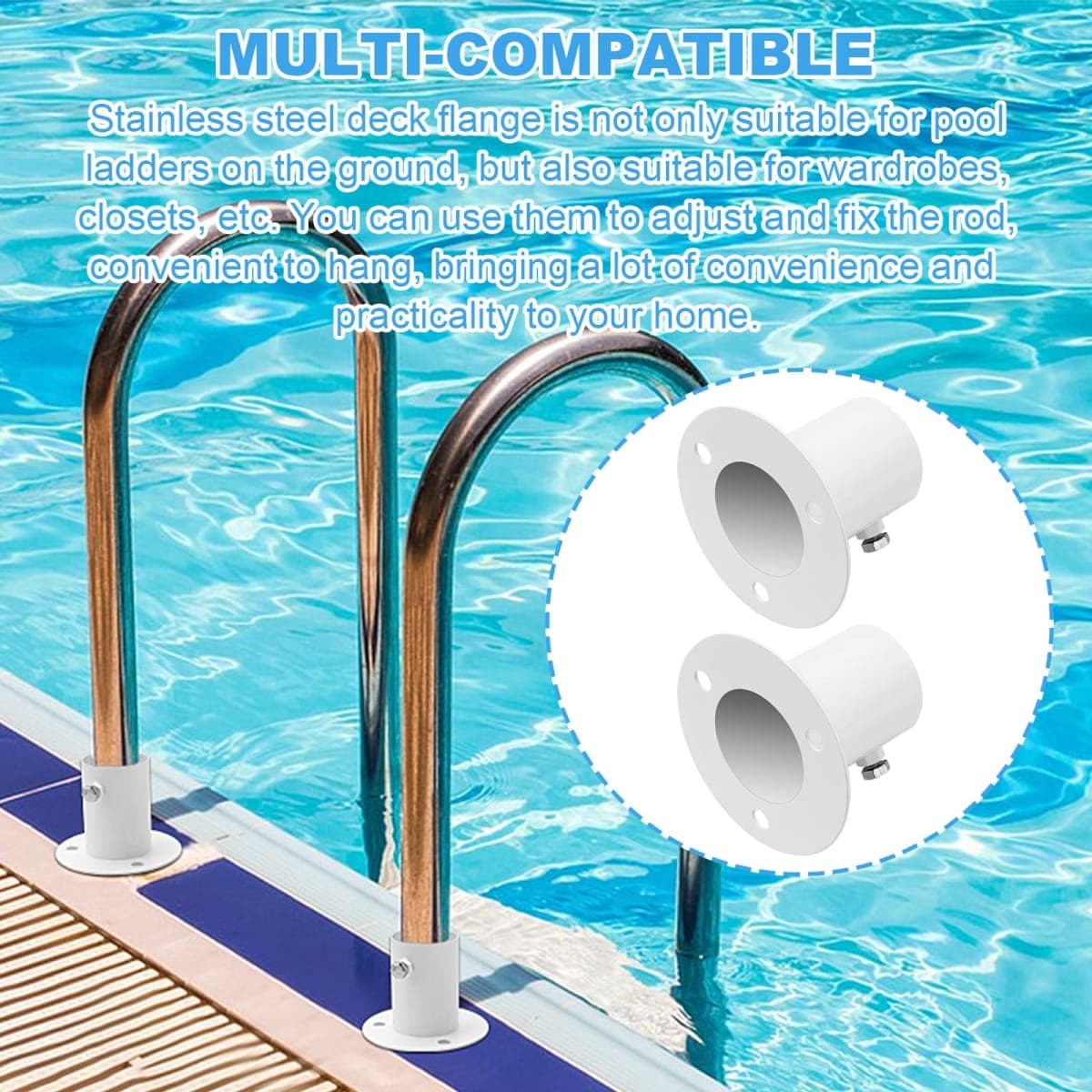 2 Pack Pool Ladder Brackets Deck Flanges, for Above Ground Pool Ladder 1.5" Also for Handrails Closet Rod Flange (Stainless Steel) thumbnail 5